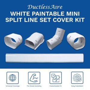 DuctlessAire White Paintable Mini Split Line Set Cover Kit - Cover for Ductless Mini Split AC & Heating System - Easy to Install Cover Kit with Wall Cap, Hide-A-Line, Coupler & End Cap (4" x 14 ft.)