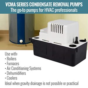 Little Giant VCMA-15ULS 115 Volt, 65 GPH, 1/50 HP Automatic Condensate Removal Pump with Safety Switch, White/Black, 554405