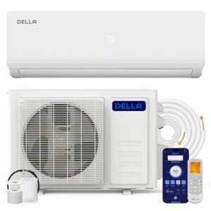 DELLA Versa Series 12000 BTU Mini Split Air Conditioner Work with Alexa with 1 Ton Pre-Charged Heat Pump Ductless Inverter System, 19 SEER2, Cools Up to 550 Sq. Ft,16.4ft installation kit included