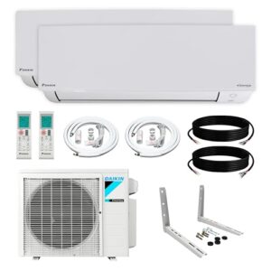 Daikin 2-Zone (12,000 BTU +12,000 BTU) CIRRA Series Mini Split Air Conditioner Heat Pump System with Maxwell 15 ft. Installation Kit and Wall Bracket