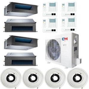 36,000 BTU 4 Zone 9k+9k+9k+9k Concealed Duct Mini Split with 25ft Installation Kits, 20 SEER2 3 Ton Quad Zone Slim Duct AC System