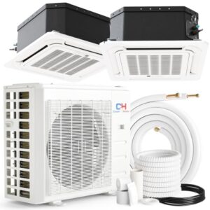 Cooper&Hunter 18,000 BTU, 22.9 SEER2, Multi Zone, Dual 9,000 + 9,000 BTU Ductless Mini Split Ceiling Cassette Air Conditioner Heat Pump including 25ft Installation Kits