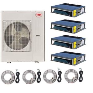 YMGI 48000 BTU 4x12000 BTU Low Profile Conceal Ductless Mini Split AC Heat Pump with 25 Ft Kits