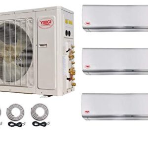 YMGI 3 Zone 27000 BTU 9K+9K+9K Ductless Mini Split AC Heating 21 SEER Pre-Charged with 25ft Installation Kits