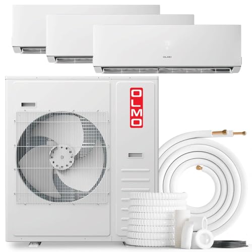 OLMO 36,000 BTU Tri Zone 12000 + 12000 + 18000 BTU Wall Mount Ductless Mini Split A/C and Heater with 16ft Installation Kits