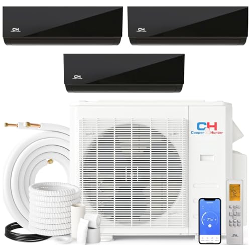 Cooper&Hunter 28,000 BTU Olivia Series, Midnight Edition, Tri Zone 6000 + 6000 + 6000 BTU Wall Mount Air Handlers Ductless Mini Split A/C and Heater Including Installation Kits