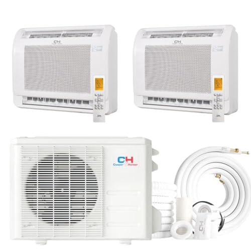 18,000 BTU Dual Zone 12k+12k Mini Floor Consoles with Installation Kits, 22.9 SEER2 1.5 TON 2 Zone Ductless Multi Mini Split AC System