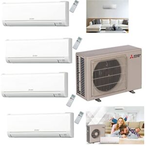 Mitsubishi 39-36,000 BTU Quad Zone Ductless Mini Split System with Wall Mount units, 3 x 9,000 Btu & 1 x 12,000 Btu Indoor Units, SEER 19 Cool & Heat Energy Efficient