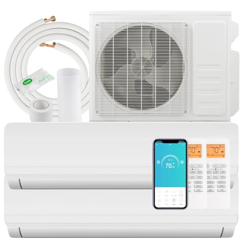 SIMOE 36K BTU ODU Mini Split Air Conditioner,2 Dual Zone 2x24000BTU Ductless WIFI Mini Split AC Heating System Work with Alexa, Pre-charged AC Cool up to 3000 sq.ft, 19SER2, 208-230V
