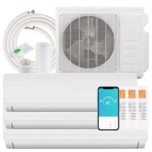3 Zone Mini Split Air conditioner & Heat Pump (12K,2x18KBTU), 36K BTU Wall-mounted Air Conditioner Work with Alexa, Wifi Enabled, 19SEER2, 208-230V, Ductless Inverter AC Cooling up to 2550 sq.ft