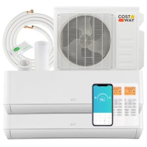 COSTWAY 36K BTU 2 Zone Mini Split AC/Heating System, 21.5 SEER2 18,000 + 18,000 BTU Wall Mount Ductless Inverter Air Conditioner, Pre-Charged, Work with Alexa, Installation Kit (Greenforce Series)