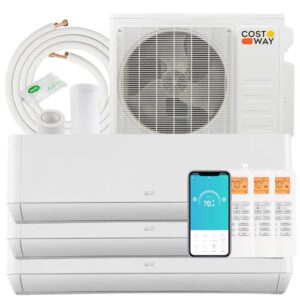 COSTWAY 36K BTU 3 Tri Zone Mini Split AC/Heating System, 21.5 SEER2 12,000+18,000+18,000 BTU Wall Mount Ductless Inverter Air Conditioner, Pre-Charged, Compatible with Alexa (Greenforce Series)