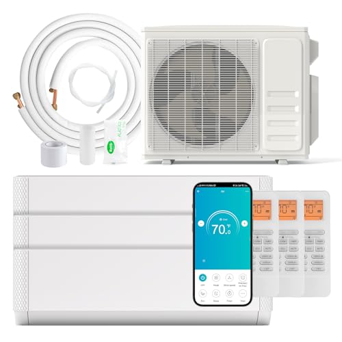 DORTALA 3 Zone Mini Split Air Conditioner & Heater, 36K BTU Wifi Enabled 21.5 SEER2 208-230V Inverter AC, Pre-Charged Heat Pump & Installation Kit, Compatible with Alexa, 12+18+18K Indoor Unit