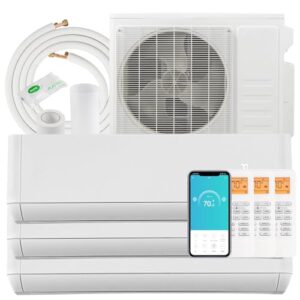 SIMOE 3 Zone Mini Split AC/Heating System (12000,2x18000BTU), 36K BTU Wall-mounted Wifi Enabled Air Conditioner Work with Alexa, 21.5SEER2, 208-230V, Inverter Ductless AC with Timer, Installation Kit