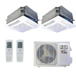 Stealth 18000 BTU Ductless Mini Split AC/Heating System | 23 SEER Dual Zone Cassette Ceiling Mount (12+12)