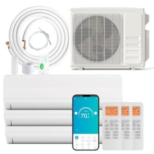 Nightcore 3 Zone Wifi Enabled Mini Split AC, 27,000 BTU Ductless Mini Split Air Conditioner Heat Pump Full Set w/All-Inclusive Installation Kit, 19 SEER2 208-230V, 12K+12K+12K BTU, Work with Alexa