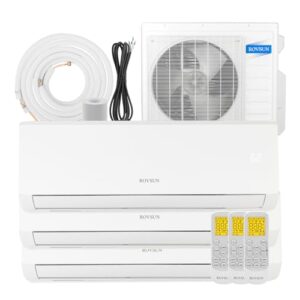 ROVSUN Tri Zone 12000 + 12000 + 12000 BTU Mini Split AC/Heating System, 19 SEER2 3 Zone 27000 BTU Ductless Wall Air Conditioner with Pre-Charged Condenser, Heat Pump & 25Ft Line Set, 208-230V