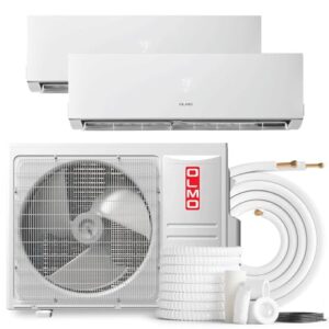 OLMO 18,000 BTU Dual Zone 12000 + 12000 BTU Wall Mount Ductless Mini Split A/C and Heater with 16ft Installation Kits