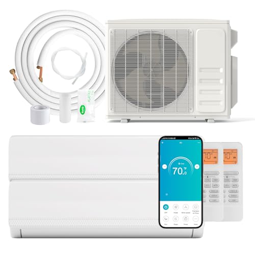 DORTALA 2 Zone Mini Split Air Conditioner & Heater, 27K BTU Wifi Enabled Ductless Inverter AC with 19 SEER2 208-230V, Pre-Charged Heat Pump & Installation Kit, Works with Alexa, 18K+18K Indoor Unit