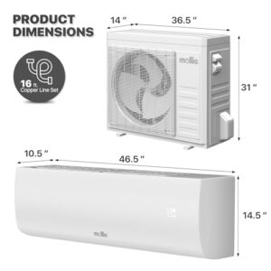 mollie 36000 BTU Mini Split Air Conditioner w/4-in-1 Filters, 208/230V 19 SEER2 AC Unit with Smart App Control, Cools Up to 2500 Sq. Ft, Pre-Charged Heat Pump and Installation Kits