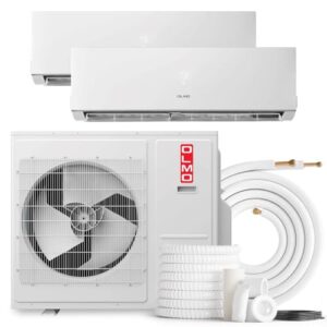 OLMO 24,000 BTU Dual Zone 12000 + 18000 BTU Wall Mount Ductless Mini Split A/C and Heater with 16ft Installation Kits