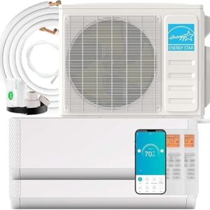 SIMOE 2 Zone 9,000 + 9,000BTU Mini Split AC/Heating System, 18K BTU ODU, Compatible with Alexa, 22 SEER2 208-230V Cools Up to 900 Sq.Ft, Ductless Pre-Charged Inverter System, 16ft Installation Kits