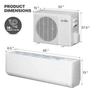 mollie 18000 BTU Mini Split Air Conditioner w/4-in-1 Filters, 208/230V 22 SEER2 AC Unit with Smart App Control, Cools Up to 1000 Sq. Ft, Pre-Charged Heat Pump and Installation Kits