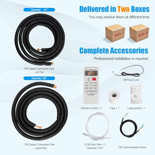 PETSITE 18000 BTU Mini Split Air Conditioner Pre-Charged Inverter Heat Pump System, 19 SEER2 208-230V Wall Mounted Ductless AC Unit Energy Saving with Installation Kit, White - Image 7