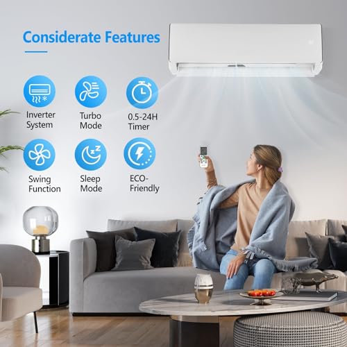 Bonnlo 17000BTU Wifi Enabled Mini Split Air Conditioner & Heater, 17 SEER2 230V Inverter Ductless Wall AC Unit with Pre-Charged Condenser, Heat Pump & Installation Kit - Image 3