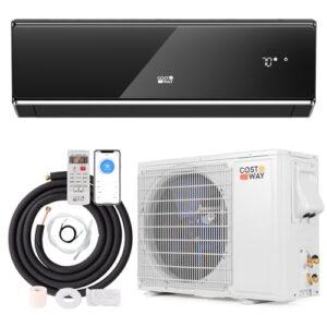 COSTWAY 12000 BTU Wifi Enabled Mini Split Air Conditioner & Heater, 22 SEER2 208-230V Inverter AC Unit Cools up to 750 Sq. Ft, Energy Efficient, Heat Pump (Black, 12000BTU, 208-230V, 22 SEER2-WIFI)