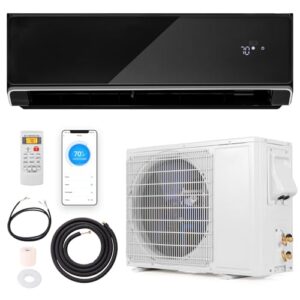 GLACER 12000 BTU Mini Split Air Conditioner & Heater, 22 SEER2 Inverter AC Unit Cools Up to 750 Sq. Ft, Wall-mounted Tubeless Split-System with Mounting Kit (Black, 12000BTU, 208-230V, 22 SEER2-WIFI)