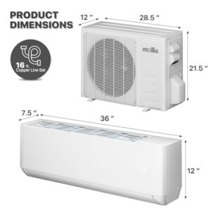 mollie 12000 BTU Mini Split Air Conditioner w/4-in-1 Filters, 115V 22 SEER2 AC Unit with Smart App Control, Cools Up to 550 Sq. Ft, Pre-Charged Heat Pump and Installation Kits