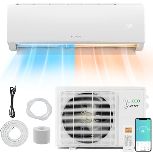 Mini Split AC Heating System: 9,000 BTU Mini Split Air Conditioner, Ductless Wall Mounted AC Unit with Inverter Technology, Heating & Cooling System with WiFi, Remote Control, 19 SEER2