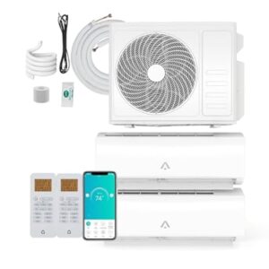 20K BTU Dual 2 Zone Mini Split Air Conditioner, 20 SEER2 12000 + 12000 BTU Wifi Enabled Ductless Mini Split AC with Pre-Charged Condenser, Heat Pump & 16ft Installation Kits, 208-230V