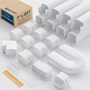 Nouscan 3" 13Ft Mini Split Line Set Cover with Flexible Duct, Upgrade PP Decorative Minisplit Lineset Cover Kit, Paintable for Mini Split, Air Conditioner, Central AC, HVAC and Heat Pumps, White