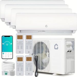 28000 BTU Tri Zone WIFI Mini Split AC/Heating System, 20 SEER2 3 Zone 9000 + 9000 + 9000 BTU Ductless Split Air Conditioner with Pre-Charged Condenser, Heat Pump & Installation Kits, 208-230V