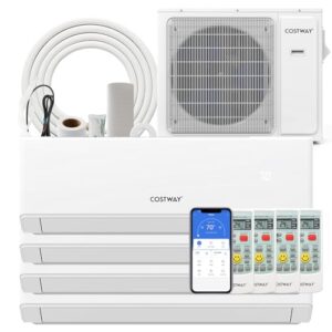 COSTWAY 30k Quad 4 Zone Mini Split Air Conditioner, 23 SEER2, 9k+9k+9k+18k BTU, 208-230V, Wifi Enabled Multi Zones Mini Split AC Heat Pump Full Set, Ductless Energy Star