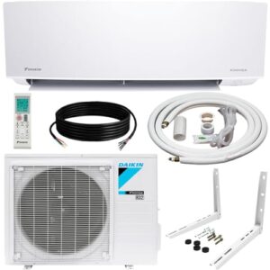 Daikin 12,000 BTU 18 SEER2 Entra R32 Series Ductless Mini Split Heat Pump System w/Maxwell All-Inclusive 15’ Installation Kit and Wall Mounting Bracket (230V), White, RXC12+FTXC12+IKM1438+WAFP24