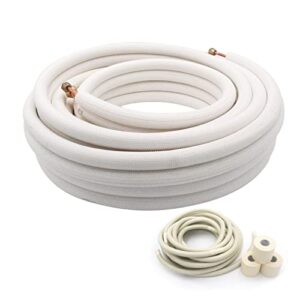 25 Ft Air Conditioning Copper Tubing Pipe Extension, 1/4" 1/2" 3/8" PE Thickened for Mini Split AC and Heating Equipment Insulated Coil Line HVAC Refrigerant with Nuts (1/4" & 3/8"* 3/8" PE WITH NUTS)