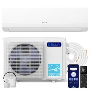 DELLA Serena 12000 BTU Mini Split AC & Heat Pump, Energy Star 22 SEER2 1 Ton Inverter 115V Ductless AC System for Rooms up to 550 Sq.Ft, WiFi & Voice Control, Pre-Charged, 16.4ft Install Kit