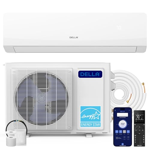 DELLA Serena 12000 BTU Mini Split AC & Heat Pump, Energy Star 22 SEER2 1 Ton Inverter 115V Ductless AC System for Rooms up to 550 Sq.Ft, WiFi & Voice Control, Pre-Charged, 16.4ft Install Kit
