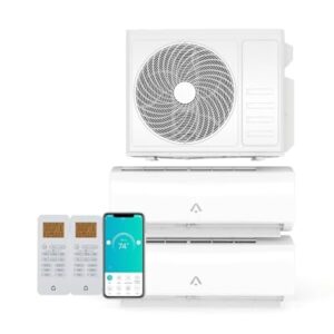 24000 BTU Dual Zone Mini Split AC, Heating System, 2x 12000 BTU WiFi Enabled, 20 SEER2 Inverter, 208-230V with Installation Kit, Multi Zone Ductless for Home, Office White