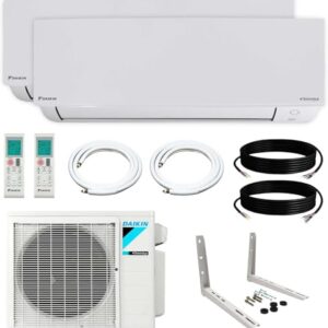 Daikin 2-Zone (9,000 BTU + 9,000 BTU) CIRRA Series Mini Split Air Conditioner Heat Pump System with Maxwell 15 ft. Installation Kit and Wall Bracket