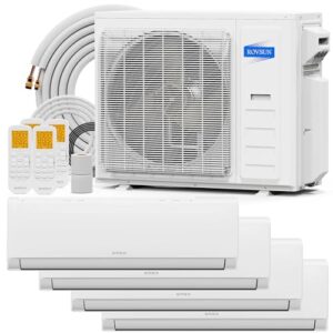 ROVSUN 4 Zone 35000 BTU (9K+9K+9K+9K) Mini Split AC/Heating System, 19 SEER2 Quad Zone Ductless Wall Mounted Air Conditioner with Pre-Charged Condenser, Heat Pump & 25Ft Line Set, 208-230V