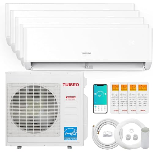 TURBRO 42,000 BTU 5 Zones Mini Split AC/Heating System, 22 SEER2, R454B, Ductless Multi Zones Inverter Mini Split Air Conditioner with Heat Pump, WiFi Enabled, Greenland (9K+9K+9K+9K+9K), 230V