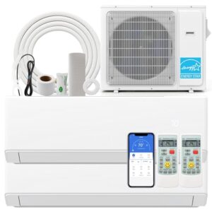 SIMOE 18,000 BTU Dual 2 Zone 12,000 + 12,000 BTU Wifi Enabled Mini Split AC/Heating System, 22 SEER2 208-230V, Ductless Wall Mounted Mini Split Air Conditioner & Heater