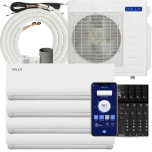 Della 36K BTU (12K 12K 12K 12K) ODU Quad 4 Zone Mini Split AC, Works with Alexa and Wifi, 19 SEER2 208-230V Cools Up to 2200 Sq.Ft,Energy Efficient Multi Zone Pre-Charged Heat Pump, 16ft Kits