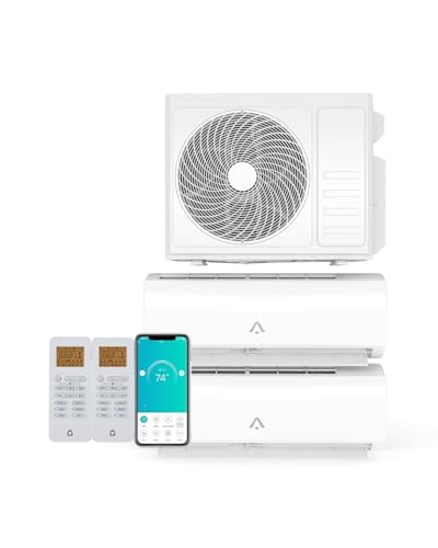 24000 BTU Dual Zone Mini Split Air Conditioner, 20 SEER2 12000+12000 BTU Wifi Enabled Multi Zone Ductless,750 Sq.Ft Cooling/Heating,Smart Inverter, Installation Kit, White