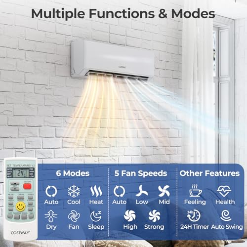COSTWAY 18k Dual 2 Zone Mini Split Air Conditioner, 22 SEER2 7000 BTU+ 9000 BTU, 208-230V, Wifi Enabled Multi Zones Mini Split AC Heat Pump Full Set, Ductless Energy Star - Image 3