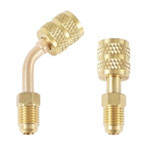 2pcs R410a Adapter for Mini Split System, Straight and 45° Angled Adapter, 5/16" SAE Female to 1/4" SAE Male Flare Charging Vacuum Port Adapters for HVAC Air Conditioner Refrigeration